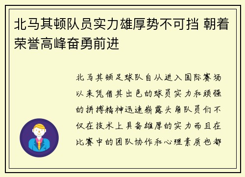 北马其顿队员实力雄厚势不可挡 朝着荣誉高峰奋勇前进
